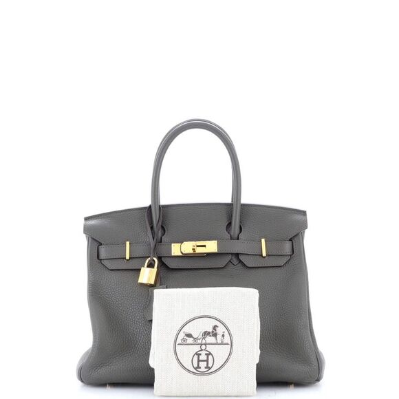 Hermes Birkin Handbag Vert Olive Clemence with Gold Hardware 30 Green - Picture 2 of 8